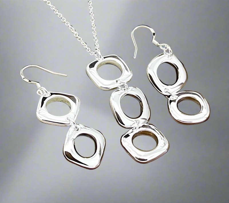 Silver Round Square Necklace