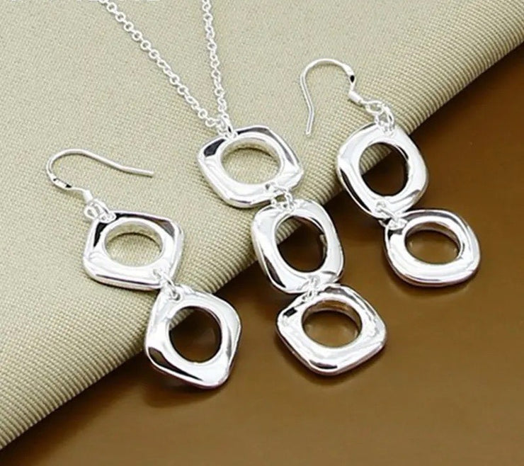 Silver Round Square Necklace