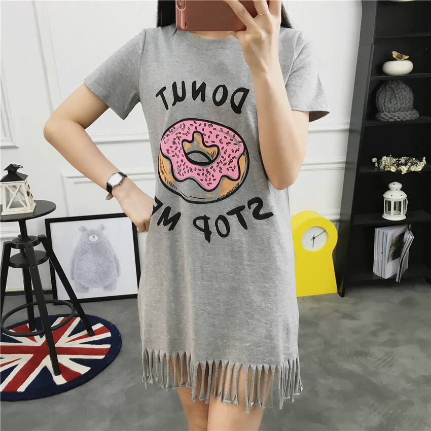 Donut Printed Fringed Flapper Dress | Donut Print Dress For Female