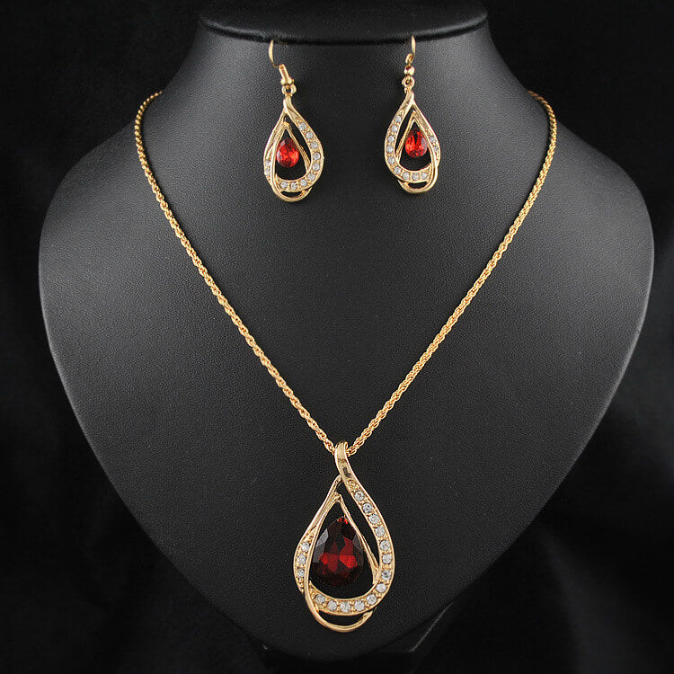 Double Drop Crystal Necklace Earrings Set | Crystal Drop Jewelry Set