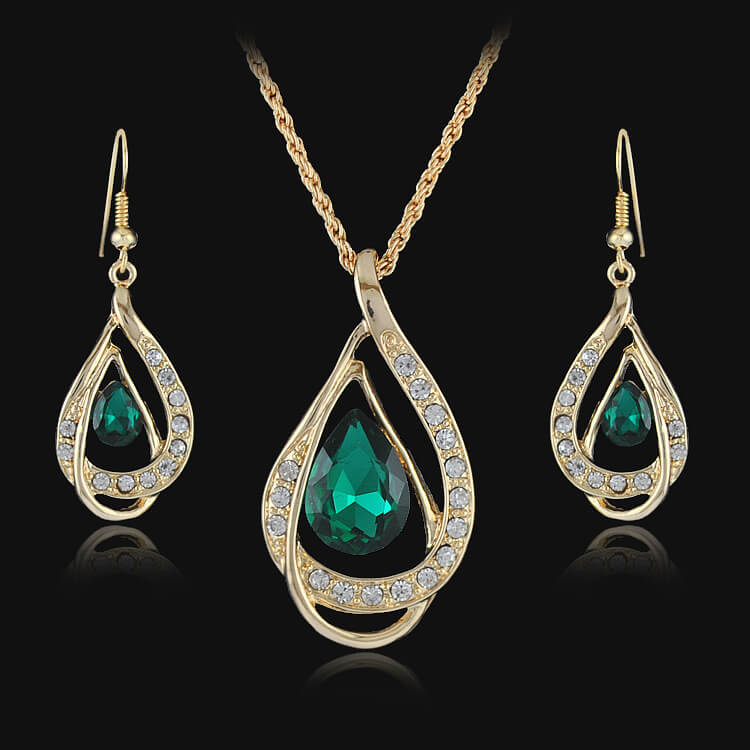 Double Drop Crystal Necklace Earrings Set | Crystal Drop Jewelry Set
