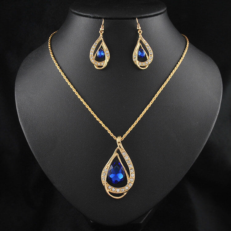 Double Drop Crystal Necklace Earrings Set | Crystal Drop Jewelry Set