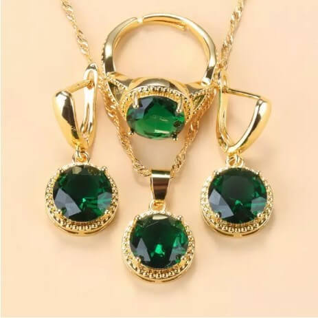Elegant Necklace Earrings Ring Matching Set | Three Piece Jewelry Set