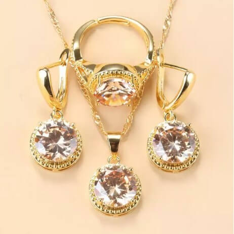 Elegant Necklace Earrings Ring Matching Set | Three Piece Jewelry Set