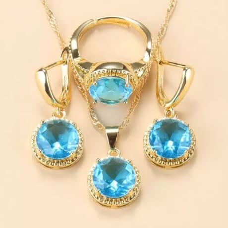 Elegant Necklace Earrings Ring Matching Set | Three Piece Jewelry Set