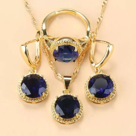 Elegant Necklace Earrings Ring Matching Set | Three Piece Jewelry Set