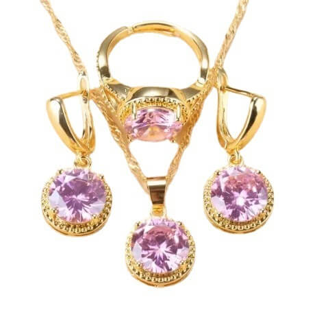 Elegant Necklace Earrings Ring Matching Set | Three Piece Jewelry Set