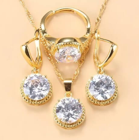 Elegant Necklace Earrings Ring Matching Set | Three Piece Jewelry Set