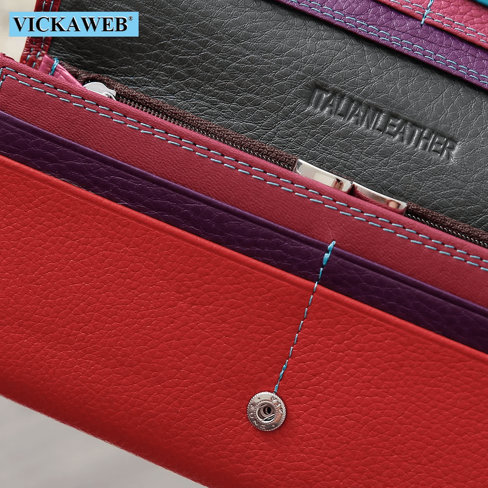 Female Long Patchwork leather Wallet For Travel | Leather Money Purse