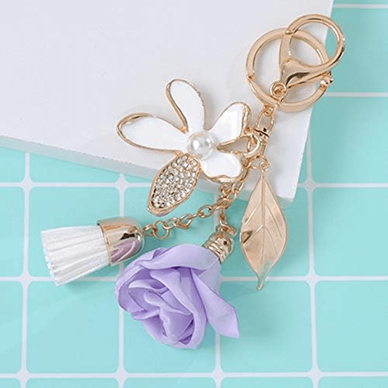 Flower Tassel Keychain For Women | Floral Keychain With Leaf And Tassel