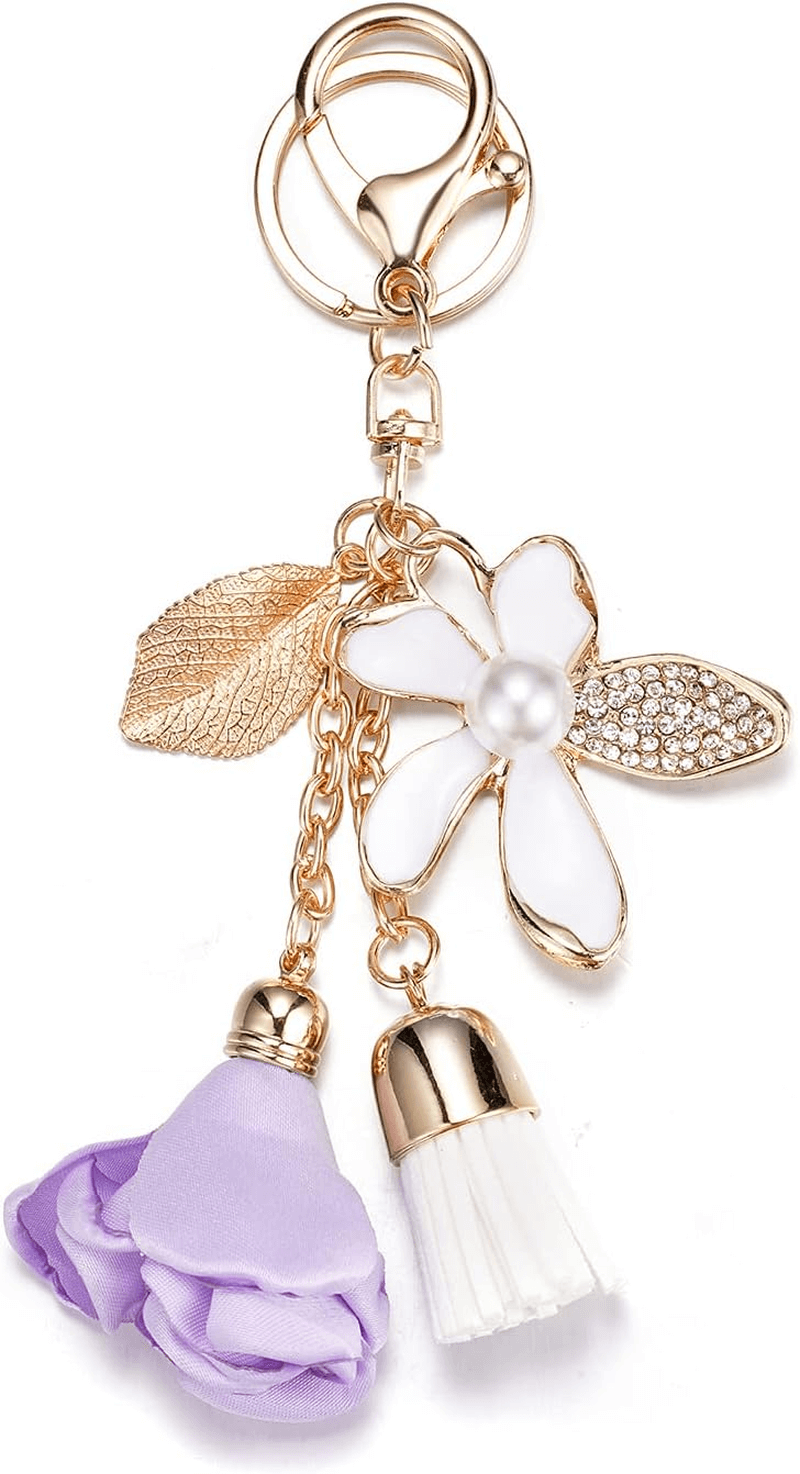 Flower Tassel Keychain For Women | Floral Keychain With Leaf And Tassel