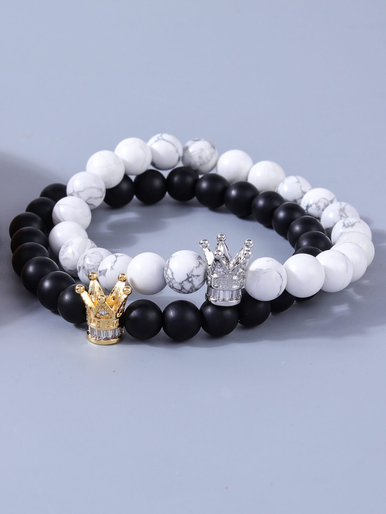 Frosted White Turquoise Bracelet | Crown Charm Bracelet For Couples