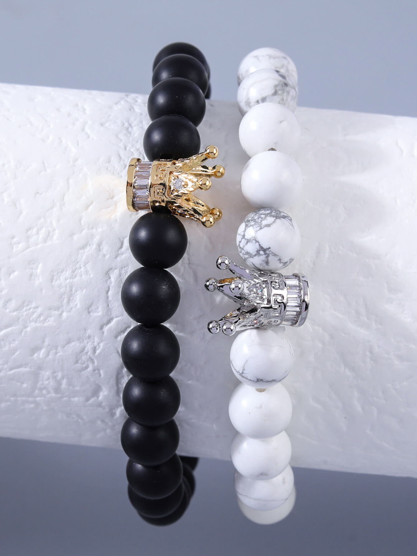 Frosted White Turquoise Bracelet | Crown Charm Bracelet For Couples