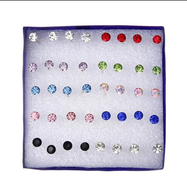 5 pair Luxury Crystal Round Stud Earrings