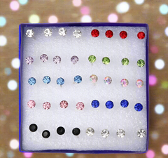 5 pair Luxury Crystal Round Stud Earrings