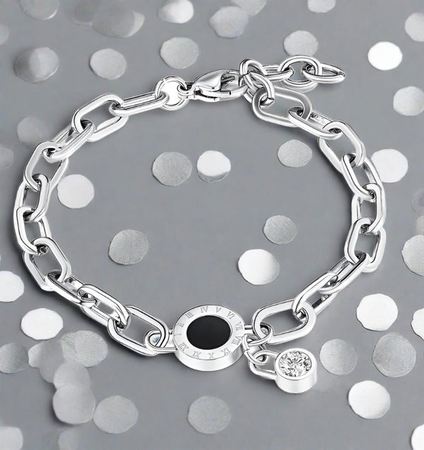 Silver stainless steel Roman numeral bracelet