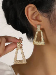 Golden Textured Geometric Drop Earrings