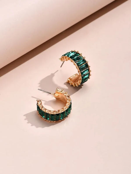 Emerald Color Open Hoop Earrings