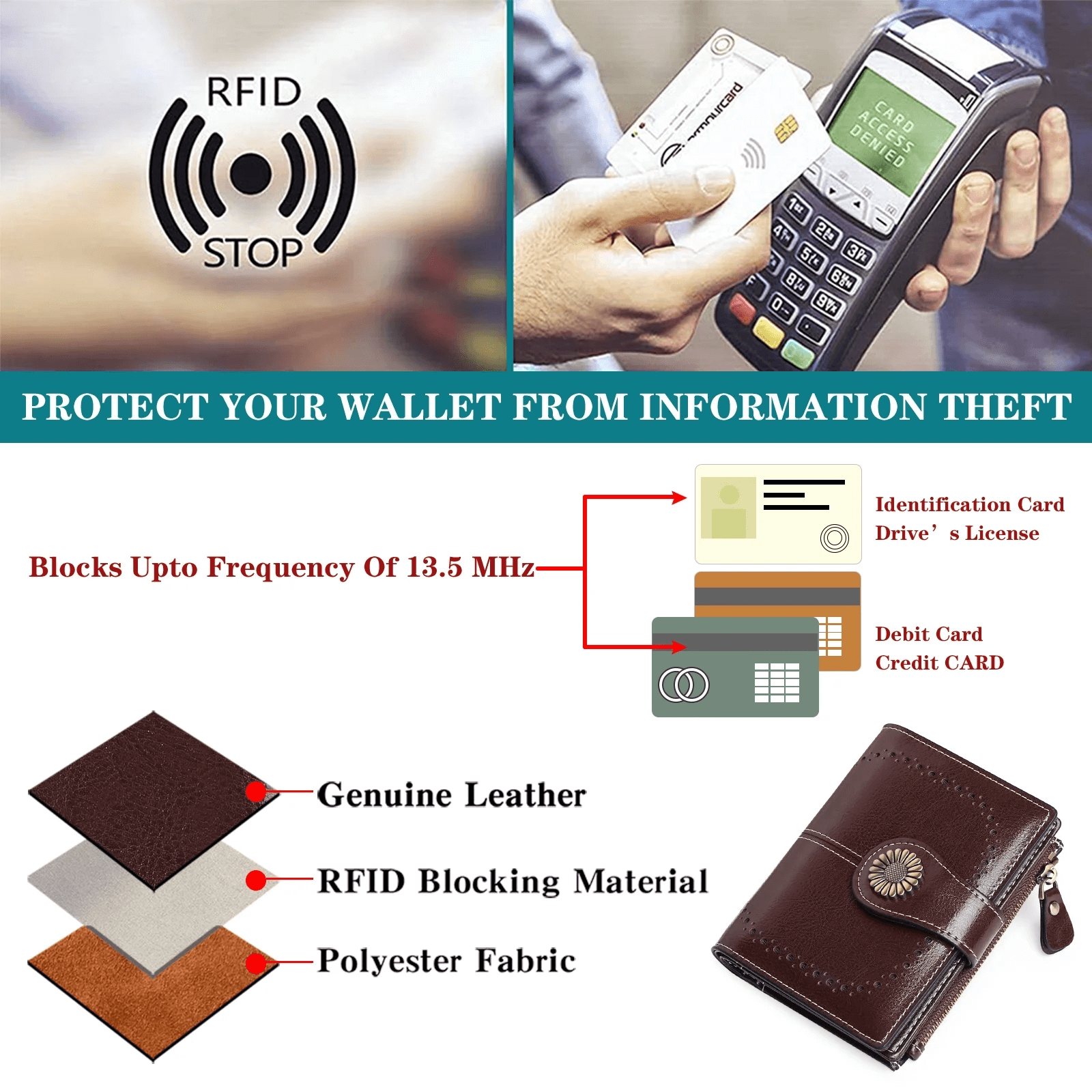 Genuine Leather Wallet For Women  Slim Wallet With Multiple Card Slots