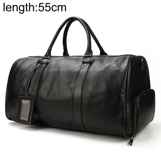 Fashion Genuine Leather Duffel Bag Big Cow Leather Men Women Business Travel Bag Black Large Shoulder Bags Weekend Luggage Bags