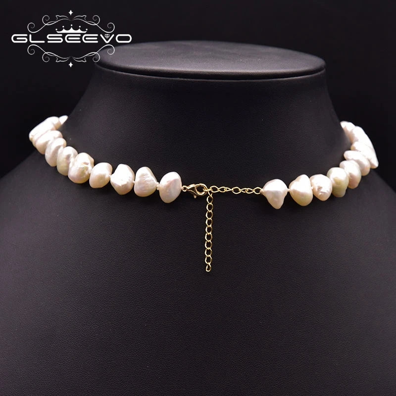 GLSEEVO Natural Baroque Freshwater Pearl Necklace Women's Wedding Anniversary Handmade Luxury Flower Style Jewelry GN0273