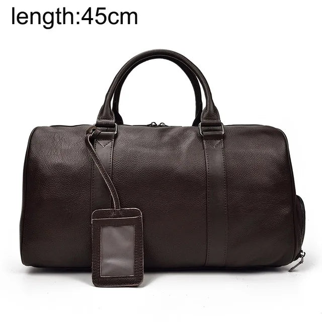 Fashion Genuine Leather Duffel Bag Big Cow Leather Men Women Business Travel Bag Black Large Shoulder Bags Weekend Luggage Bags