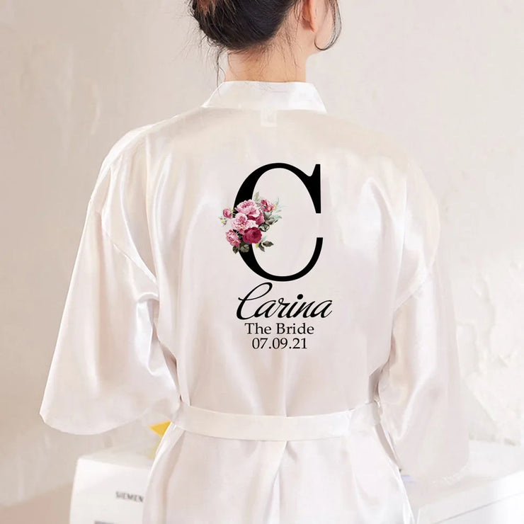 Initials Satin Personalized Robe Wedding Monogram Robe Custom Logo Bridal Party Robes Bridesmaid Gifts