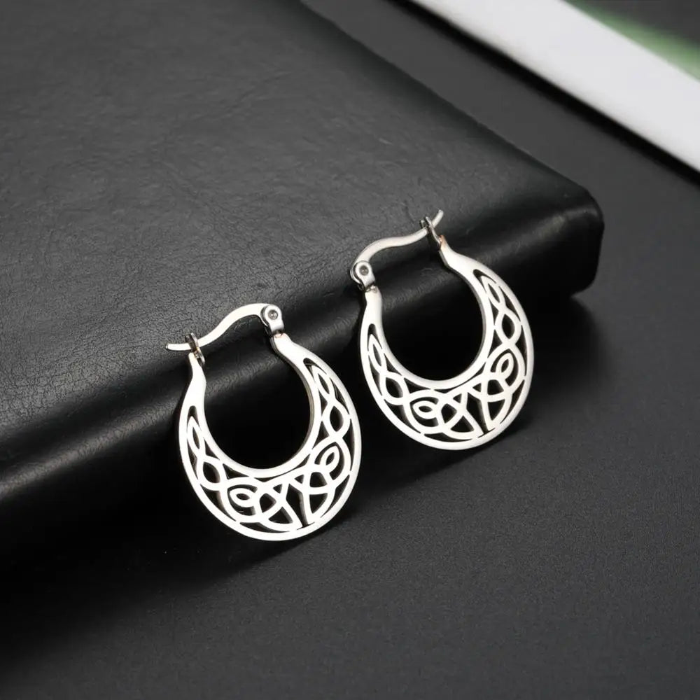 Teamer Filigree Witch Knot Hoop Drop Earrings Stainless Steel Vintage Irish Celtics Knot Dangle Earrings for Women Wicca Jewelry