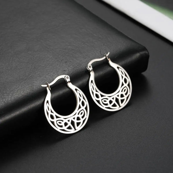 Teamer Filigree Witch Knot Hoop Drop Earrings Stainless Steel Vintage Irish Celtics Knot Dangle Earrings for Women Wicca Jewelry