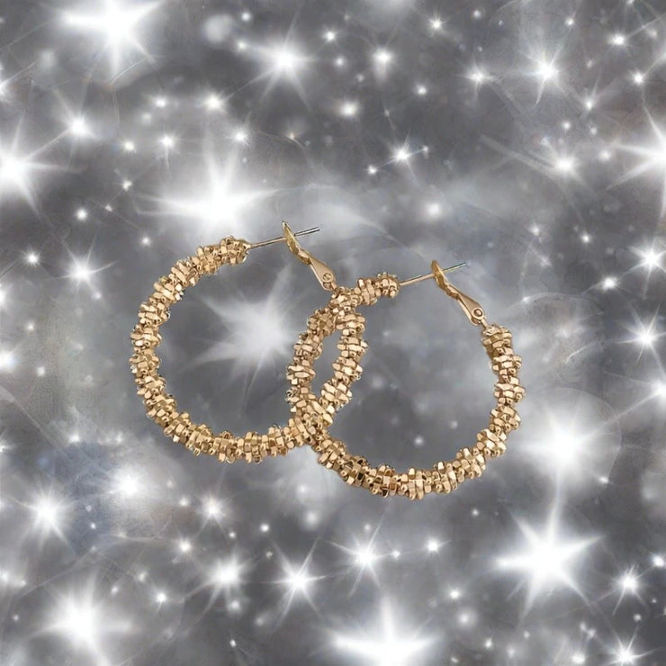 18K Gold Plated Glitter Sparkle Hoop Earrings