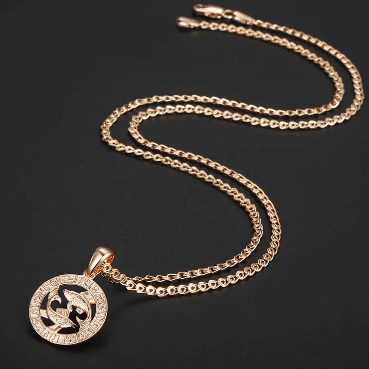 12 Zodiac Sign Constellations Pendant Necklace For Women Men 585 Rose Gold Color Necklace  Birthday Gifts Drop Shipping GPM16A