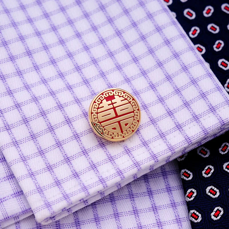 KFLK 2020 Luxury shirt cufflinks for mens Brand cuff buttons Gold cuff link High Quality Red abotoaduras Chinese style Jewelry