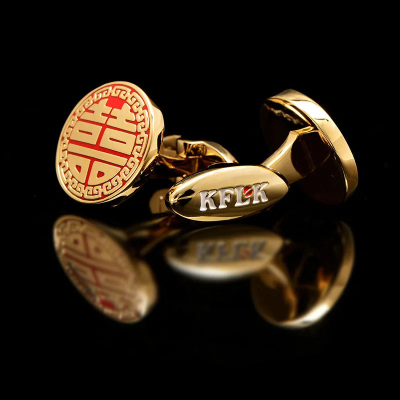 KFLK 2020 Luxury shirt cufflinks for mens Brand cuff buttons Gold cuff link High Quality Red abotoaduras Chinese style Jewelry