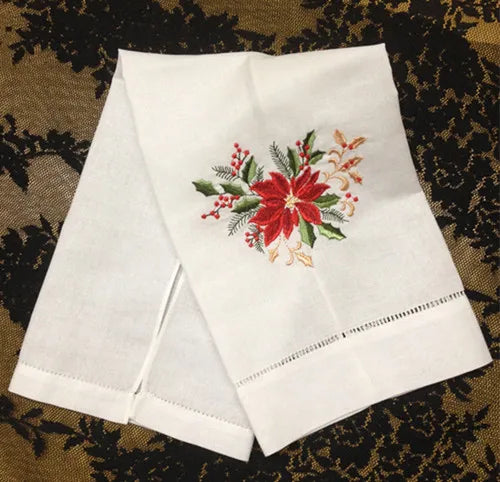 Set of 12 Fashion Handkerchiefs Towel with Embroidered Floral white Hemstitched Linen Vintage Hand Towel  Guest Towel 14X22-inch