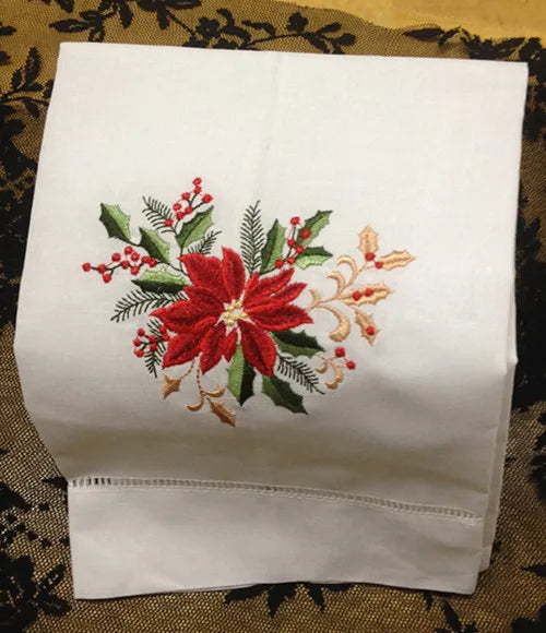 Set of 12 Fashion Handkerchiefs Towel with Embroidered Floral white Hemstitched Linen Vintage Hand Towel  Guest Towel 14X22-inch