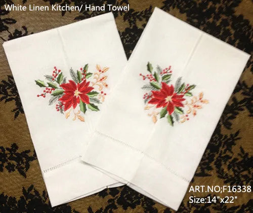 Set of 12 Fashion Handkerchiefs Towel with Embroidered Floral white Hemstitched Linen Vintage Hand Towel  Guest Towel 14X22-inch