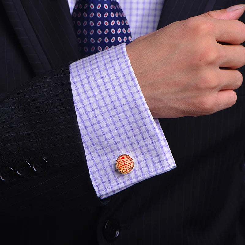 KFLK 2020 Luxury shirt cufflinks for mens Brand cuff buttons Gold cuff link High Quality Red abotoaduras Chinese style Jewelry