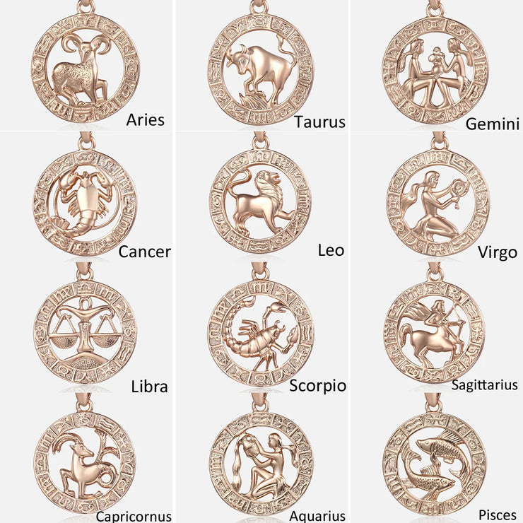 12 Zodiac Sign Constellations Pendant Necklace For Women Men 585 Rose Gold Color Necklace  Birthday Gifts Drop Shipping GPM16A