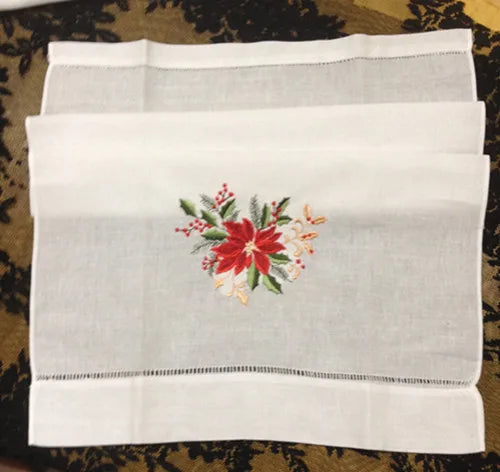 Set of 12 Fashion Handkerchiefs Towel with Embroidered Floral white Hemstitched Linen Vintage Hand Towel  Guest Towel 14X22-inch