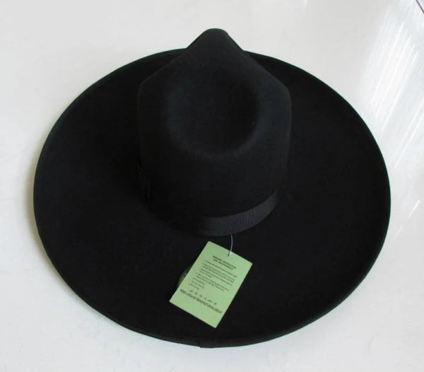 Men's 100% Woolen Fedoras Hat Wide Brim Oversize 12cm Woolen Hat Fashion Black Wool Felt Fedora Woolen Cap Equestrian Hat B-8127