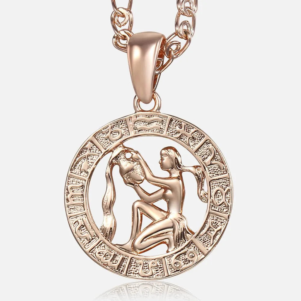 12 Zodiac Sign Constellations Pendant Necklace For Women Men 585 Rose Gold Color Necklace  Birthday Gifts Drop Shipping GPM16A