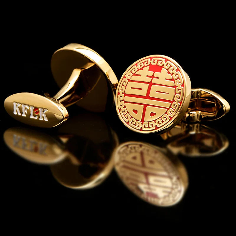 KFLK 2020 Luxury shirt cufflinks for mens Brand cuff buttons Gold cuff link High Quality Red abotoaduras Chinese style Jewelry