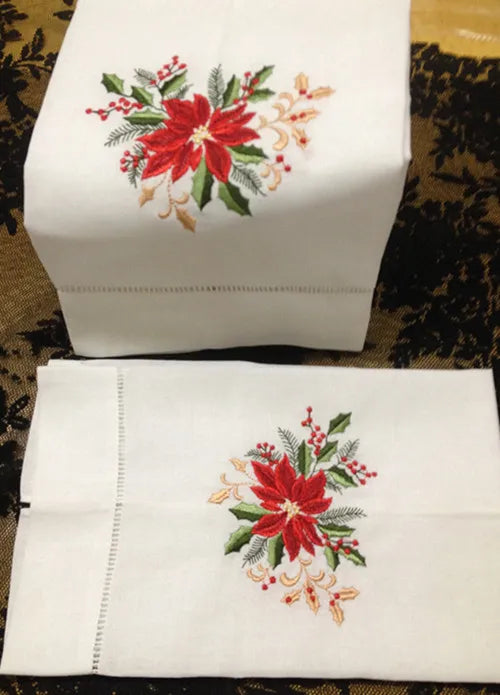 Set of 12 Fashion Handkerchiefs Towel with Embroidered Floral white Hemstitched Linen Vintage Hand Towel  Guest Towel 14X22-inch