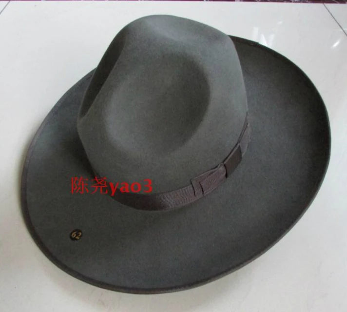 Men's 100% Woolen Fedoras Hat Wide Brim Oversize 12cm Woolen Hat Fashion Black Wool Felt Fedora Woolen Cap Equestrian Hat B-8127