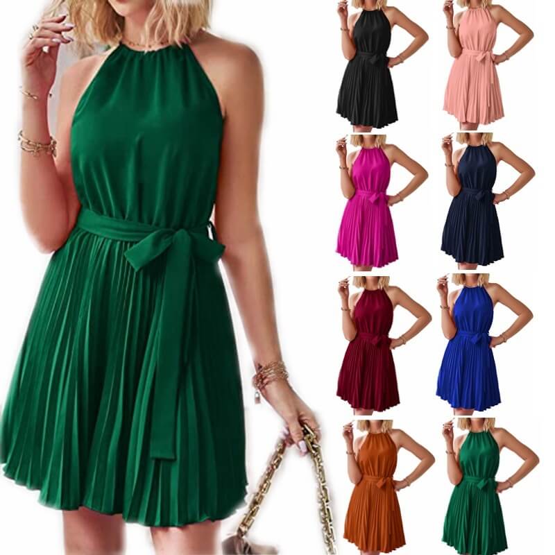 Halter Strapless Dress | Solid Pleated Skirt Halter Dress For Women