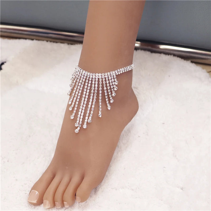 1PC Full Rhinestone Tassel Adjustable Ankles Foot Chain Jewelry for Women Crystal Anklets Cheville Bracelet Leg Gifts wholesale