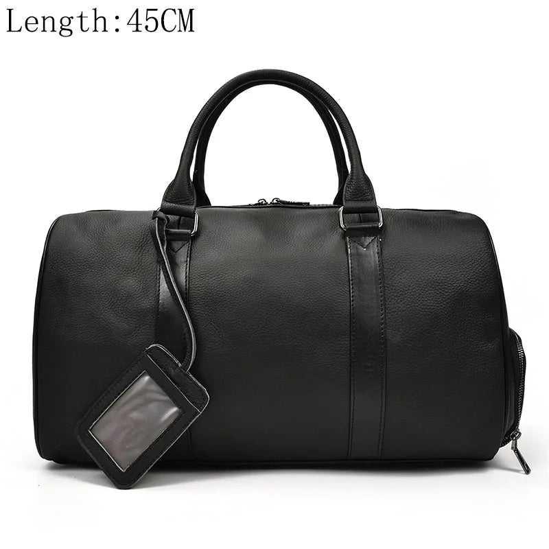 Fashion Genuine Leather Duffel Bag Big Cow Leather Men Women Business Travel Bag Black Large Shoulder Bags Weekend Luggage Bags