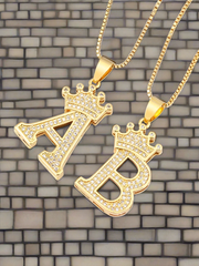 Crown & Letter Charm Necklace