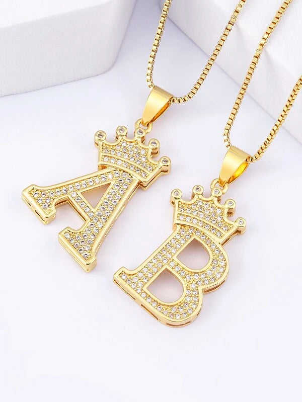 Crown & Letter Charm Necklace