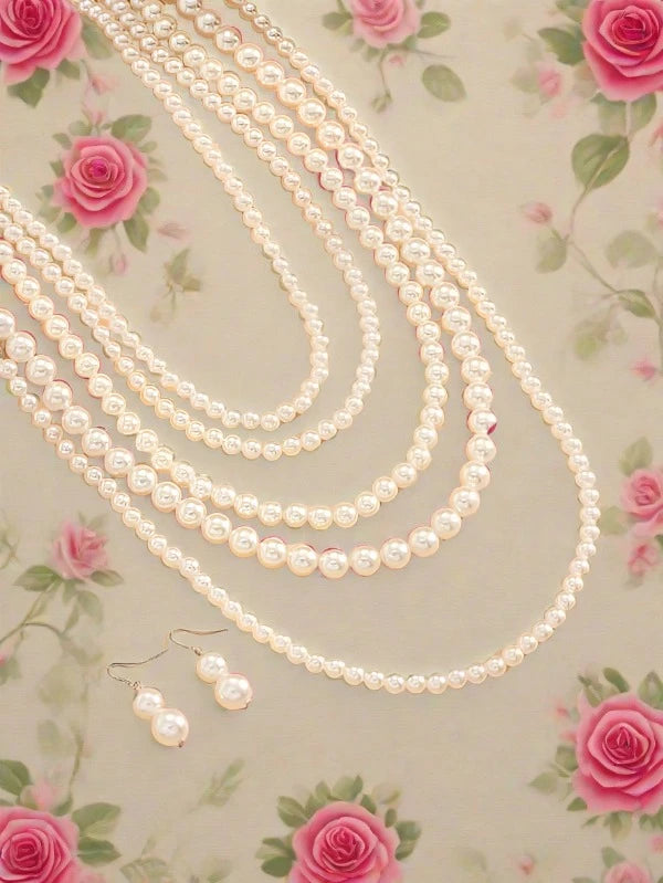 Rhinestone and Pearl Decor Jewelry Set